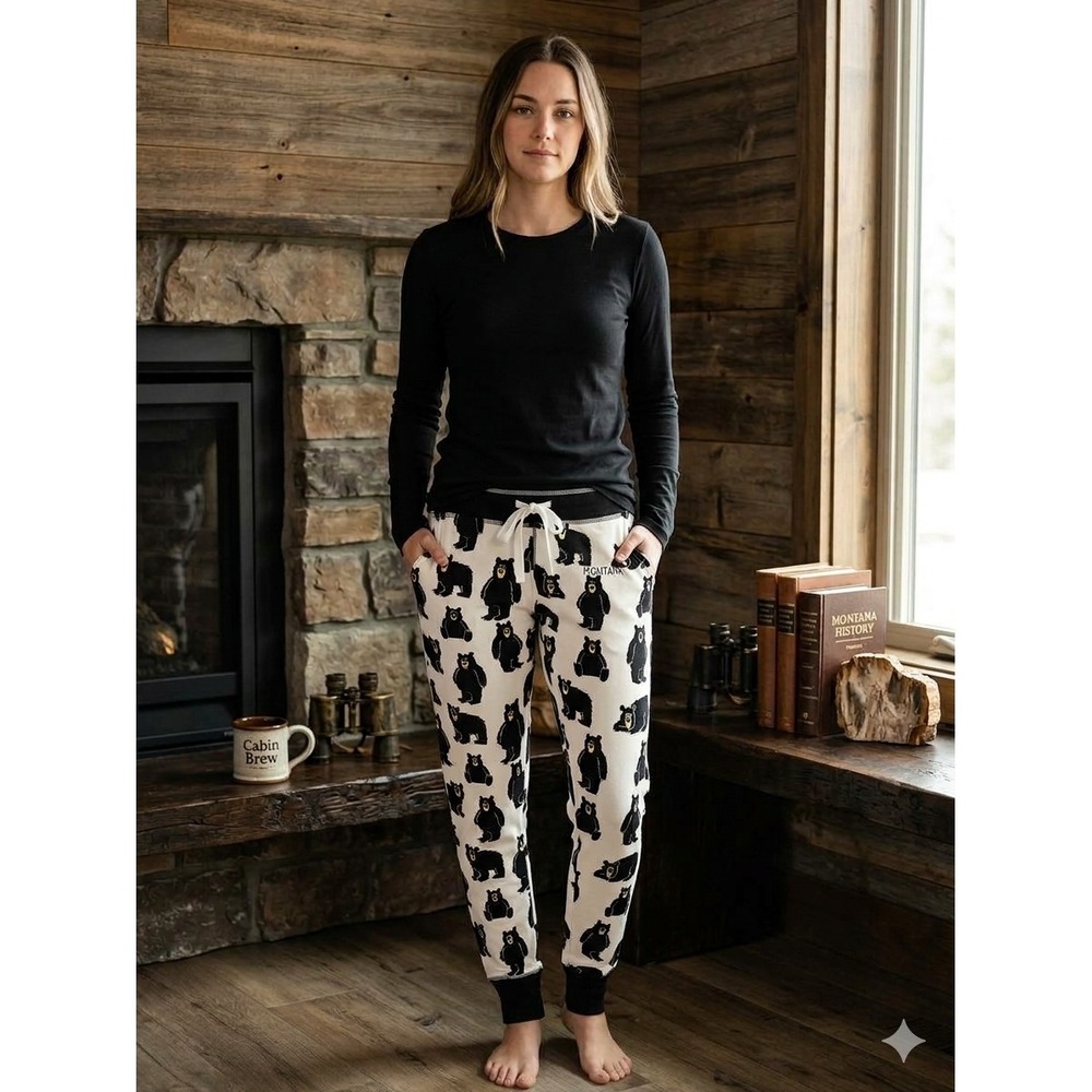 NWT Lazy One Mama Bear Comfy PJ Legging Montana Black Bear Print Pajama Pants